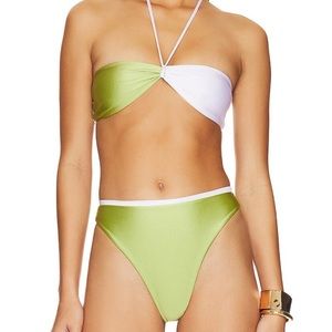 Camila Coelho Talita Top and Bottom in Celery Green and White SET